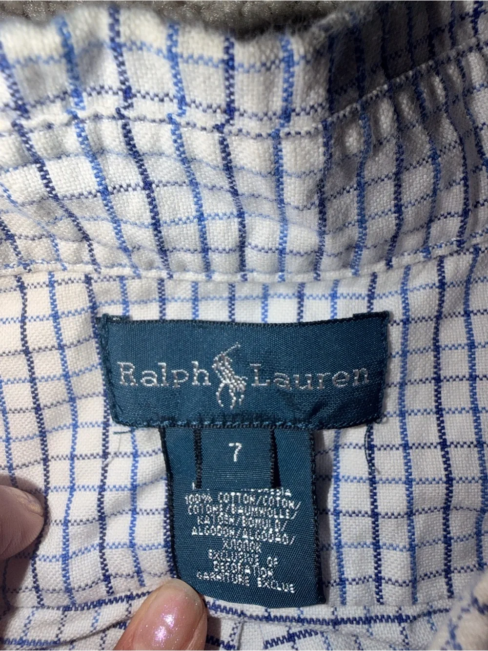 Ralph Lauren White Button-Down Shirt with Blue Check